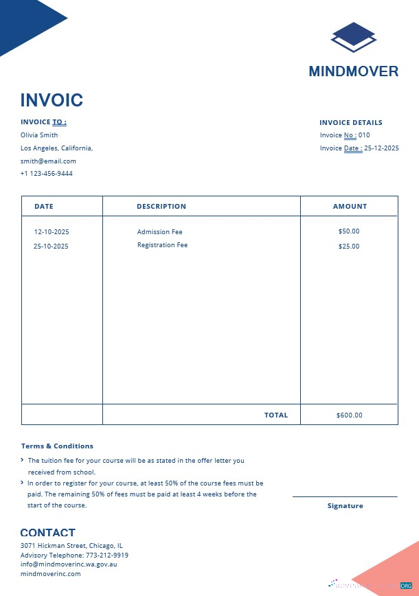 Download Blank Education Invoice Template Photoshop template